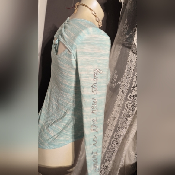 Flattering yoga type shirt so Brand Robin's egg glitter saying long sleeve gym - Picture 5 of 7